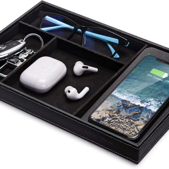 Valet Tray Built in Wireless Charging Pad Nightstand Organizer Dresser Organi